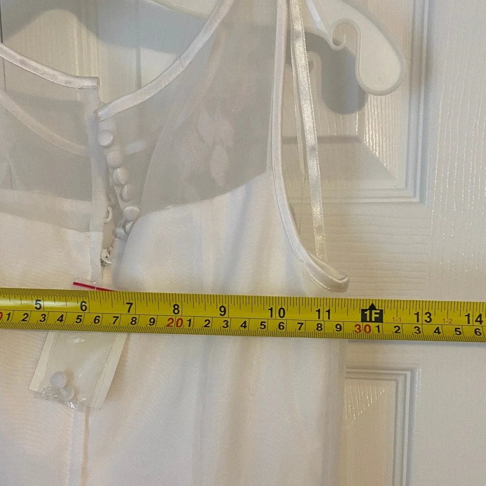 Davids Bridal White Floral Beaded Illusion Gown Girls 8 with Matching Headpiece - Picture 3 of 12